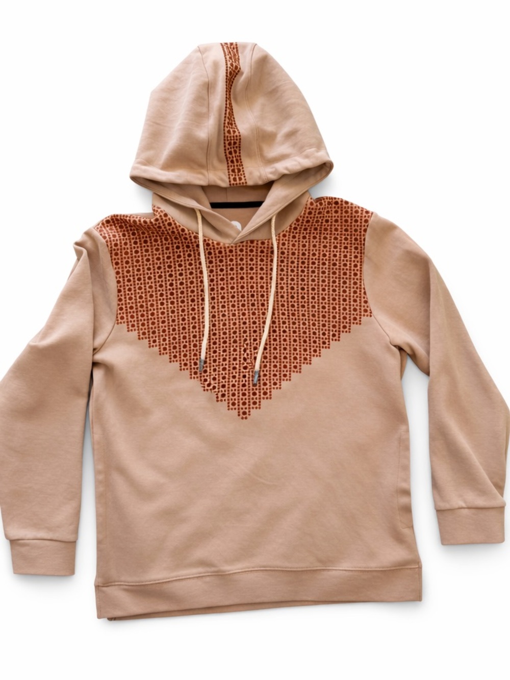 Famidi Hoodie Men's Size Large Beige with Rust Geometric Aztec Yoke